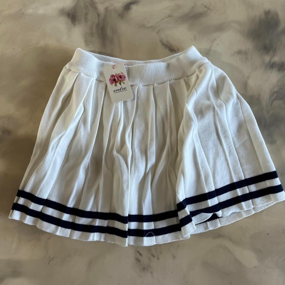 White Pleated Tennis Skort‎ Navy Stripe Preppy Coastal Entro NWT Sz S
